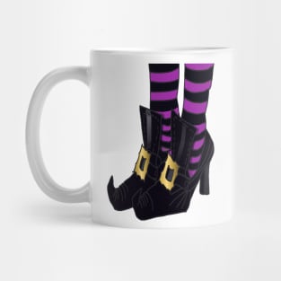 Witches Shoes with Purple and Black Stripe Sock Design Mug